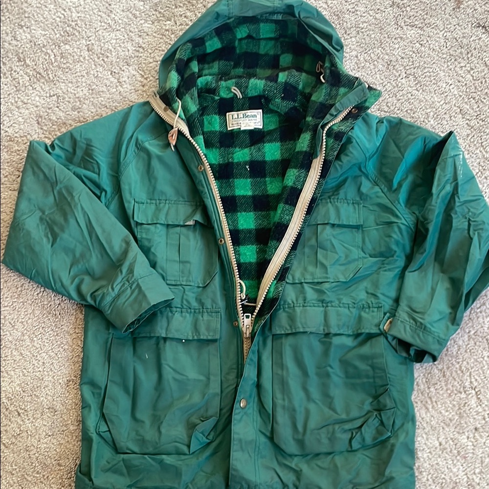 Vintage rare Plaid L.L. Bean Green Flannel Jacket Classic Outdoor Style